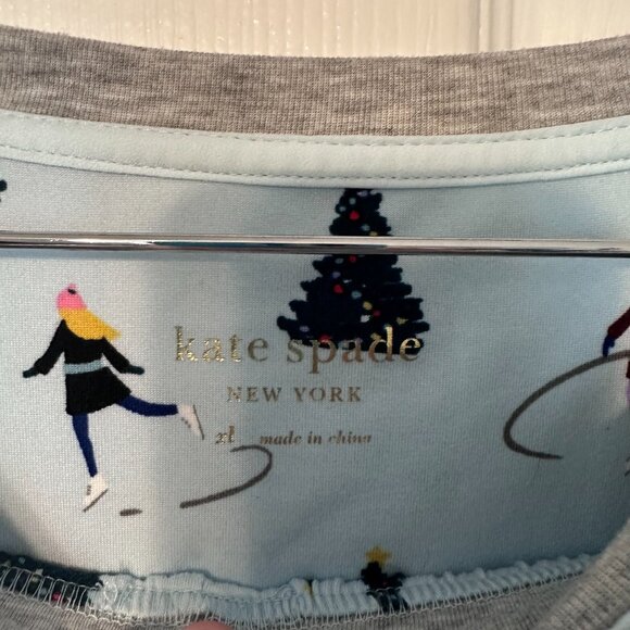 Kate Spade Holiday Christmas Skating Winter Blue Gray Jogger Pajamas Size XL - Picture 5 of 12